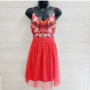 French Connection Red Floral Embroidered Dress
